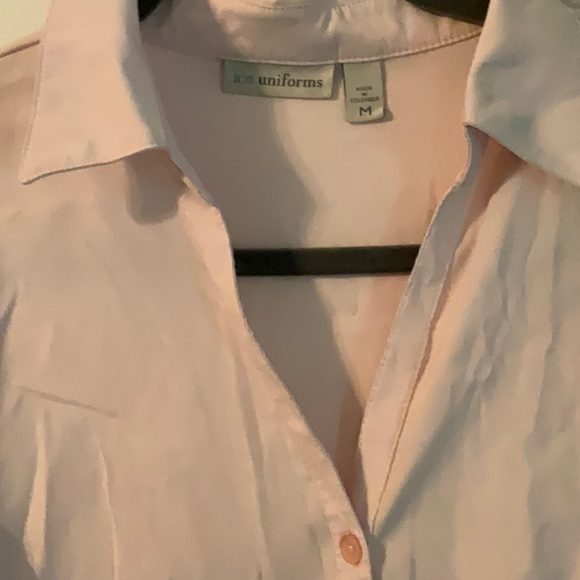 (2) ICO Uniforms (M) Button Down Shirts White and a Light Pink Three Quarter - Picture 2 of 5